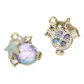 Gouden zeester hanger met blauw emaille en parels voor DIY sieraden maken - Zeester Schelp Stijl (04) / 1 Stuk/Verpakking (14x18mm) / Goud