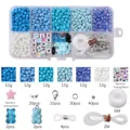 Blue and white glass bead DIY jewelry kit with charms in a 10-compartment storage box - Blue Series