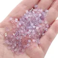 Flat square glass crystal beads with purple AB iridescent coating held in a palm - 1x3mm (1g/Pack, Approx. 50 Pcs) / Flat Square Style (BBA118) / Purple
