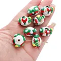 Handgemaakte witte glazen kraal met feestelijke kerstboom en rode strik voor DIY-sieraden - Handschoen Snoep (#42) / 1 Stuk/Verpakking (16mm/Opening Ca. 3mm)