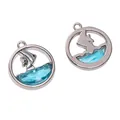Zilveren zeilboot hanger met hemelblauwe hars golf voor DIY sieraden maken accessoires - Kleine Vis Stijl (12)