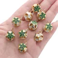 Golden hollow cloisonné beads with green enamel flowers for DIY jewelry making - Dark Green