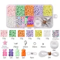DIY jewelry kit with 10 grids of colorful glass seed beads and acrylic bear charms - Macarons