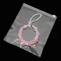 Pink and purple flower beaded phone strap inside a transparent PVC jewelry packaging bag - 15x18cm (10 Pieces/Pack) / Clear