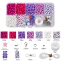 DIY bead kit for jewelry making with purple beads, bear charms, and 10-grid storage box - Purple Series