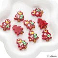 Handmade red Christmas tree glass beads 21x24mm with festive patterns for DIY jewelry - Red Tree (#12)