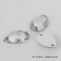 Strass in acrilico bianco 8x13mm a forma di goccia da cucire con due fori per il fai-da-te - Medio / Bianco Trasparente