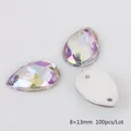 Strass da cucire a goccia in acrilico AB cangiante 8x13mm con doppio foro 100pz - Medio / Bianco AB Colore Fantasma