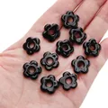 16mm black floral glass beads for DIY jewelry making, 10 pieces held in hand for scale - 16mm (Hole 4.5mm) - 1 Piece/Pack / Black