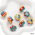 Set of 8 colorful 18mm striped handmade glass beads for Christmas DIY jewelry making - Red and Green Striped Bead (#14)