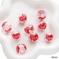 18mm clear acrylic heart bead with red love pattern and pink dots for DIY jewelry - Heart (#15)