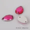 Strass a goccia rosa acceso 8x13mm in acrilico con retro piatto e fori da cucito - Medio / Rosa Rosso