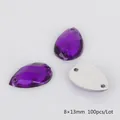 Strass in acrilico viola a goccia da cucire 8x13mm, confezione da 100 pezzi - Medio / Viola