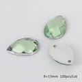 Strass acrilici a goccia verde chiaro 8x13mm con base piatta argentata da cucire - Medio / Verde Erba