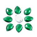 Strass in acrilico a goccia verde scuro con due fori per cucito fai-da-te su abiti - Grande / verde scuro