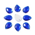 Strass in acrilico blu scuro a forma di goccia con due fori e retro piatto in argento - Grande / Blu Reale
