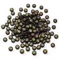 Flat round black acrylic letter B beads with gold print for DIY jewelry making - Letter B / 50 Pieces/Pack (4x7mm)