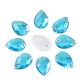 Strass a goccia in acrilico blu da cucire con superficie a griglia e due fori - Grande / Acqua
