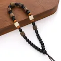 Colgante de madera de ala de pollo hecho a mano con cuentas negras y cordón trenzado - Cuentas de Barril Blancas con Madera de Wengué (Estilo 04) / 1 unidad/paquete (longitud aprox. 12-14cm)