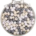 Mix van 12mm donkergrijs, wit en crème geverfde houten kralen voor doe-het-zelf sieraden - 8mm (Opening 2mm, 100 stuks/pak) / Sneeuwwit Mix