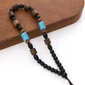 Cordón tejido étnico con cuentas negras, madera oscura y dijes estilo turquesa - Cuentas de Barril Verdes con Madera de Wengué (Estilo 05) / 1 unidad/paquete (longitud aprox. 12-14cm)