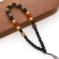 Cordón vintage hecho a mano con cuentas de madera de wengué y detalles de cinabrio - Cuentas de Barril Rojo Naranja y Redondas Amarillas (Estilo 06) / 1 unidad/paquete (longitud aprox. 12-14cm)