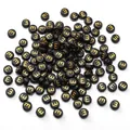 Flache runde schwarze Acrylperle mit goldenem Buchstaben E für DIY-Schmuck - Buchstabe E / 50 Stück/Packung (4x7mm)