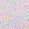 Flat round white acrylic beads with colorful alphabet letters for DIY jewelry making - 4x7mm (Aperture 1.5mm) 500g/Pack (Approx 3600 Pcs) / White Base Colored Letter Flat Beads