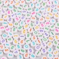White flat acrylic beads with colorful numbers 0-9 for DIY jewelry making - 4x7mm (Aperture 1.5mm) 500g/Pack (Approx 3600 Pcs) / White Base Colored Number Flat Beads