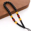 Llavero artesanal de cuentas de madera de wengué con cuentas negras pulidas - Cuentas de Barril Rojo Naranja y de Barril Amarillas (Estilo 10) / 1 unidad/paquete (longitud aprox. 12-14cm)