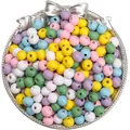 Assorted 8-10mm macaron colored wooden beads for DIY jewelry making and crafts - Macarons