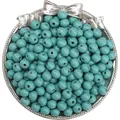 Deep teal round painted wooden beads with matte finish for DIY jewelry making crafts - Teal