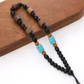 Llavero de cuerda trenzada estilo étnico con cuentas de madera de wengué y turquesa - Cuentas de Barril Verdes con Madera de Wengué (Estilo 15) / 1 unidad/paquete (longitud aprox. 12-14cm)