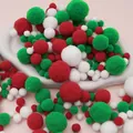 Red, green, and white Christmas pom poms in various sizes for DIY holiday crafts - Pack of 200 / 1-3cm / Christmas Style