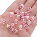 8mm pink iridescent acrylic cube beads with AB coating for DIY jewelry making - Pink