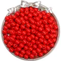 Round red painted wooden beads for DIY bracelets and jewelry making with center holes - Spring Big Red
