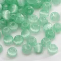 Light green textured glass beads with dark green specks for DIY jewelry making - Vertical Striped Light Green Round (#39)