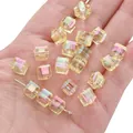 8mm iridescent yellow acrylic cube beads with AB coating for DIY jewelry making - Yellow