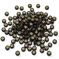 Flache runde 4x7mm Acrylperlen schwarz mit goldenem Buchstaben R für DIY Schmuck - Buchstabe R / 50 Stück/Packung (4x7mm)