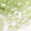 DIY light green striped glass beads with inner sparkles for jewelry making - Striped Light Green Round With Glitter (#40)