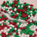DIY Christmas pom poms in red, green, and white colors for creative holiday crafts - Pack of 200 / 1cm / Christmas Style