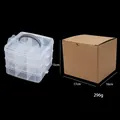 Three-layer clear plastic storage box with grey handle and divider for jewelry and toys - Multi-layered Grid Style With Lid (PBB052)