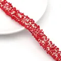 Κόκκινη και λευκή κορδέλα tweed με κρόσσια για DIY αξεσουάρ ρούχων και διακόσμηση - 2 Χρυσές Γραμμές 2cm Πλάτος / Κόκκινο
