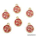 Red enamel koi fish charm in golden finish for DIY jewelry with 'Good Luck' text - Good Things Coming Style