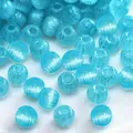 Light blue textured glass beads with vertical brush strokes for DIY jewelry making - Round Bead (#38)