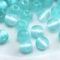 Water blue striped glass beads with cat eye texture for DIY jewelry making - Drum Bead (#39)