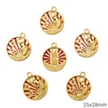 Golden koi carp fish charm with red enamel and sunrise engraving, size 15x18mm - Koi Fish Style