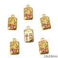 Gold-plated copper koi fish money bag charms with red Cai and Fu characters, 10x18mm - Wealth and Blessing Style