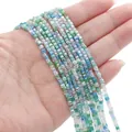 2mm faceted square glass beads in mixed blue and green shades for DIY jewelry making - 2mm (Aperture approx 0.5mm), 45cm/Strand, approx 180 Beads / Forest Lake