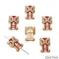 12x17mm gold-plated koi lion head charm bead with red enamel and lucky character - Sudden Wealth Lion Style
